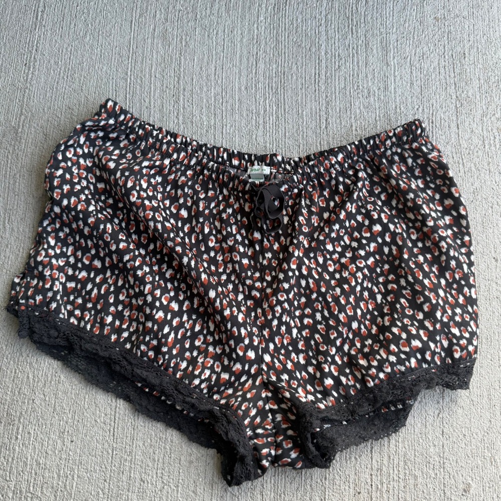 Aerie‎ Leopard Print Lace Trim Sleep Shorts Black Lounge Pajama Women M